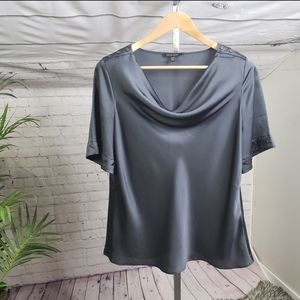 Banana Republic Gray Cowl Neck Studded Short Sleeve Blouse Career Office Satin